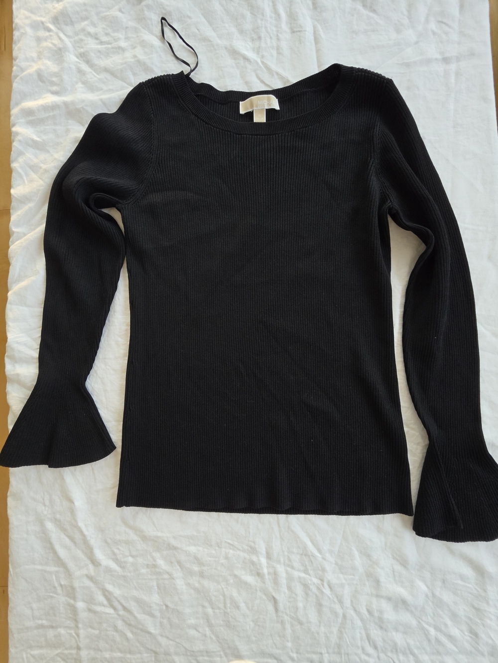 Michael Kors Black Ribbed Long-Sleeve Knit Top with Flared Cuffs Size XL